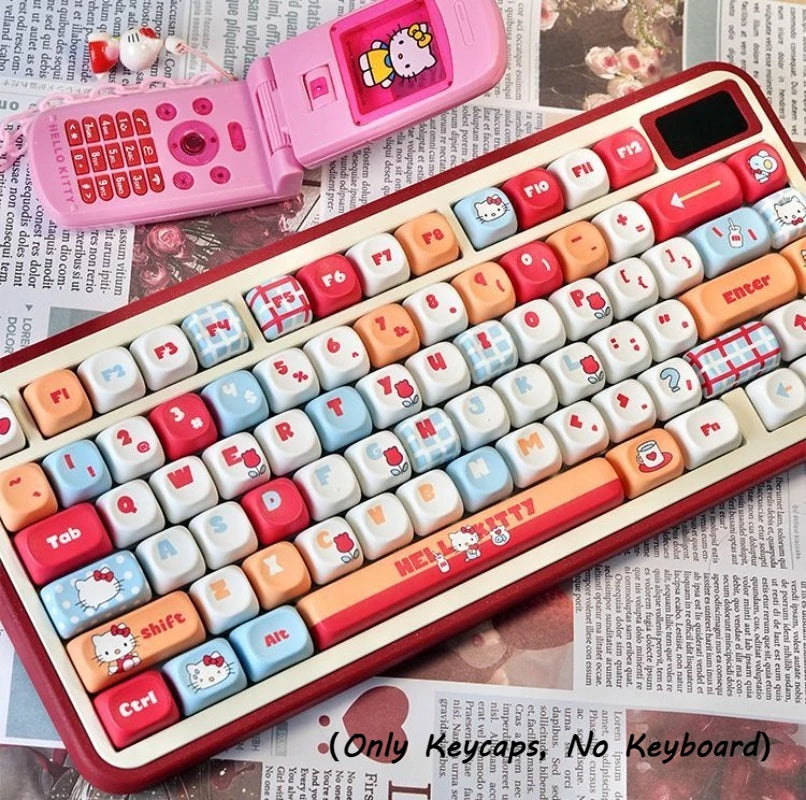 Hellokitty Kitty Cute Keycaps Set for Mechanical Keyboard 125 Keys PBT Material MOA Hight Keycaps Kawaii Cross Shaft Keycaps