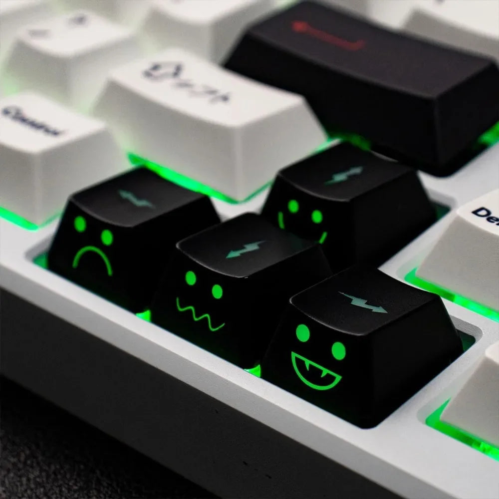 Backlight Keycaps Set Cute Emo WASD Arrow Direction Keys Black Broadside Lighting Key Cap for MX Switch for Mechanical Keyboard