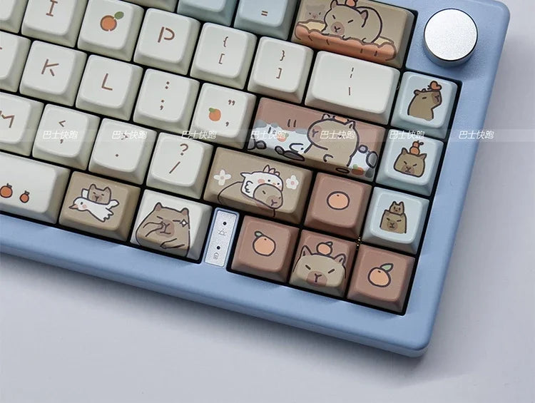 Capybara Keycap Set 135keys Cute PBT Dye-sublimation Cartoon Animal Keyboard Cap MDA Profile KeyCap for Mechanical Keyboard Gift