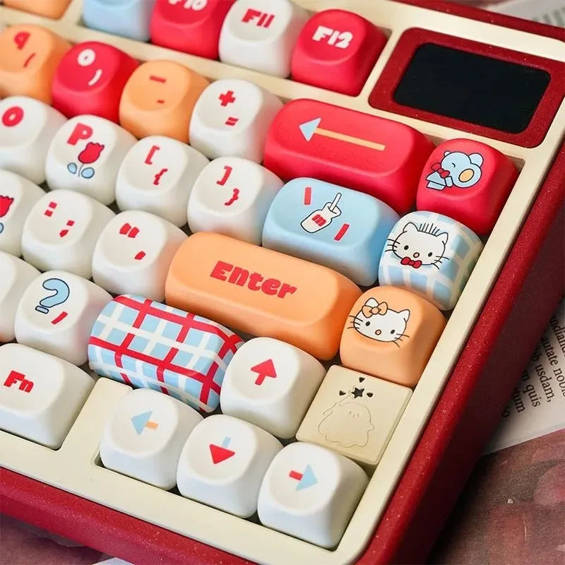 Hellokitty Kitty Cute Keycaps Set for Mechanical Keyboard 125 Keys PBT Material MOA Hight Keycaps Kawaii Cross Shaft Keycaps