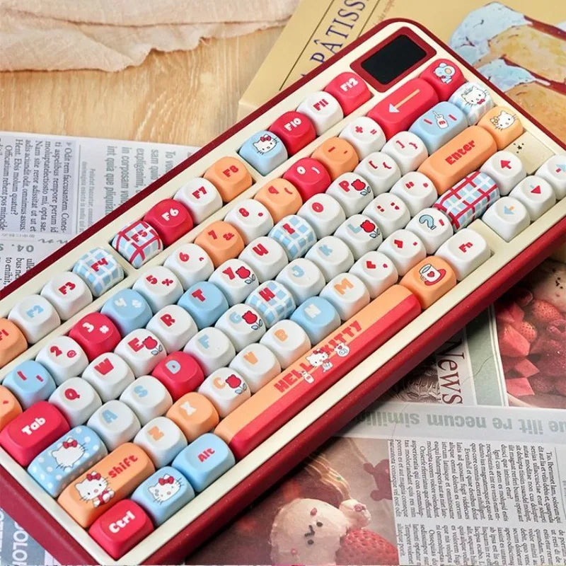 Hellokitty Kitty Cute Keycaps Set for Mechanical Keyboard 125 Keys PBT Material MOA Hight Keycaps Kawaii Cross Shaft Keycaps