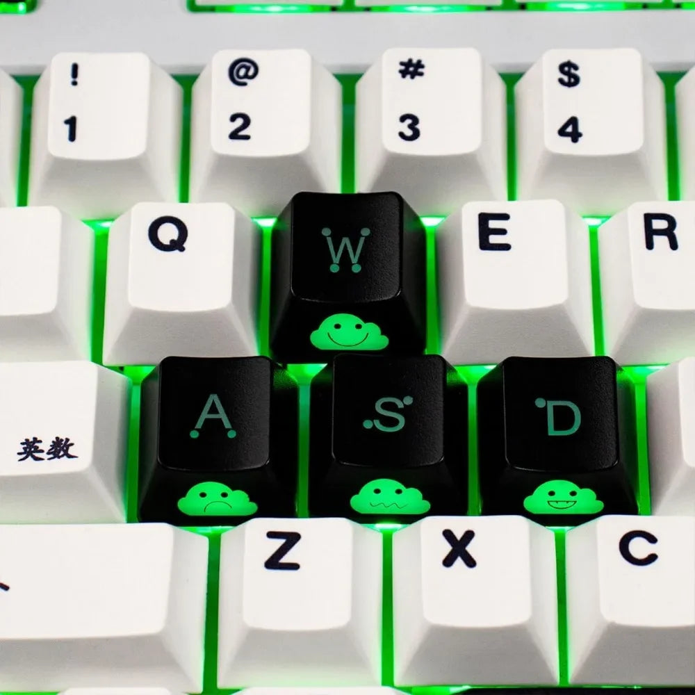 Backlight Keycaps Set Cute Emo WASD Arrow Direction Keys Black Broadside Lighting Key Cap for MX Switch for Mechanical Keyboard