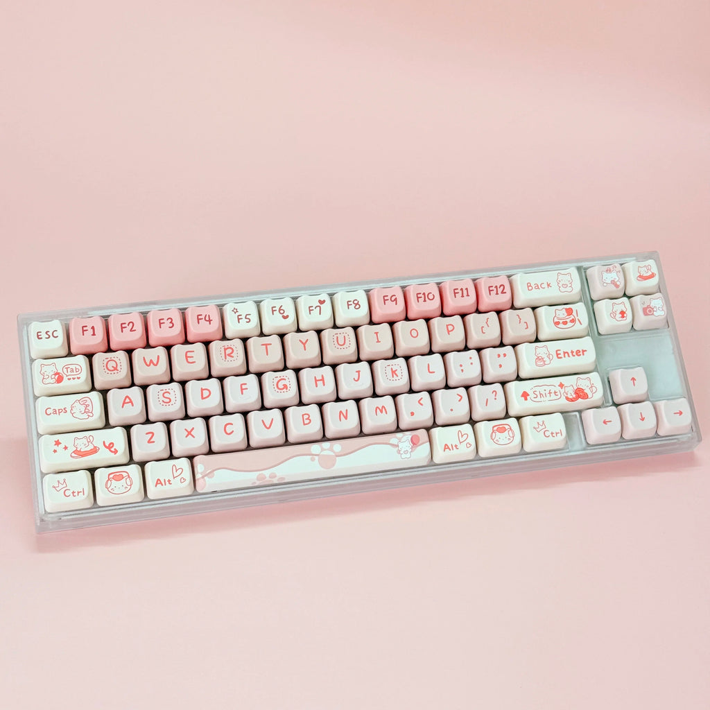 Sea Salt Cat Key Cap Party Pink Keycap MAO Profile Replacement Keycaps for Mechanical Keyboard 61 64 68 78 84 87 96 98 104 108