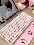140 Keys Cute Keycaps Cat MOG Keycaps PBT Pink Keys Gift for Girl Cute New Square Thermal Sublimation Mechanical Keyboard 6.25U