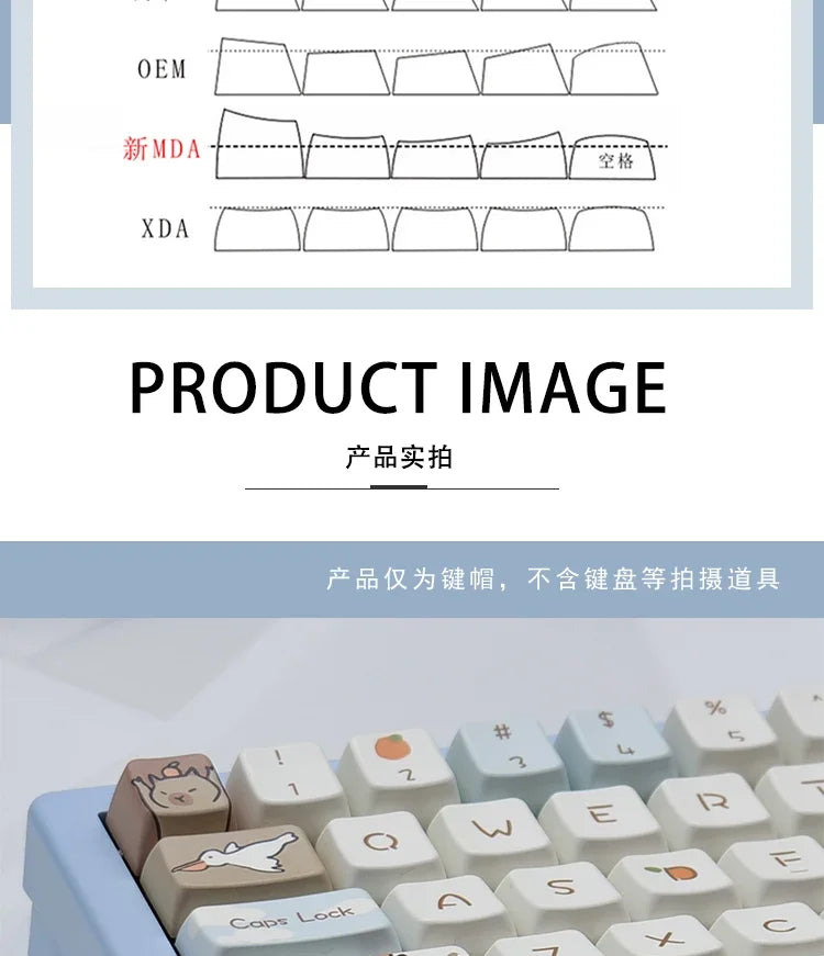 Capybara Keycap Set 135keys Cute PBT Dye-sublimation Cartoon Animal Keyboard Cap MDA Profile KeyCap for Mechanical Keyboard Gift