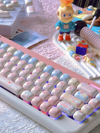 140 Keys Cute Keycaps Cat MOG Keycaps PBT Pink Keys Gift for Girl Cute New Square Thermal Sublimation Mechanical Keyboard 6.25U