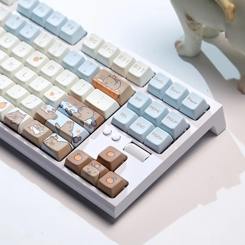 Capybara Keycap Set 135keys Cute PBT Dye-sublimation Cartoon Animal Keyboard Cap MDA Profile KeyCap for Mechanical Keyboard Gift