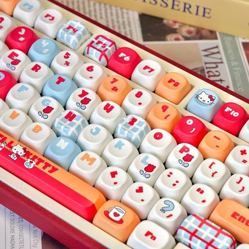Hellokitty Kitty Cute Keycaps Set for Mechanical Keyboard 125 Keys PBT Material MOA Hight Keycaps Kawaii Cross Shaft Keycaps