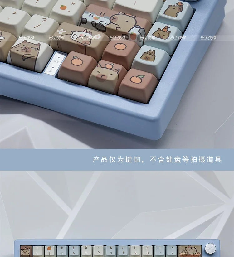 Capybara Keycap Set 135keys Cute PBT Dye-sublimation Cartoon Animal Keyboard Cap MDA Profile KeyCap for Mechanical Keyboard Gift