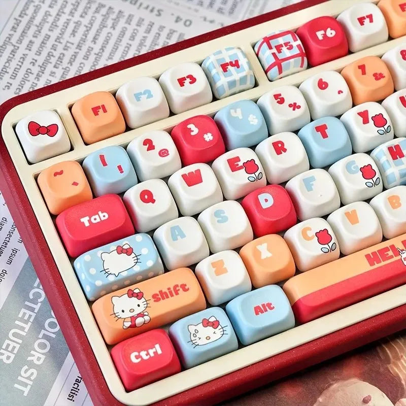 Hellokitty Kitty Cute Keycaps Set for Mechanical Keyboard 125 Keys PBT Material MOA Hight Keycaps Kawaii Cross Shaft Keycaps