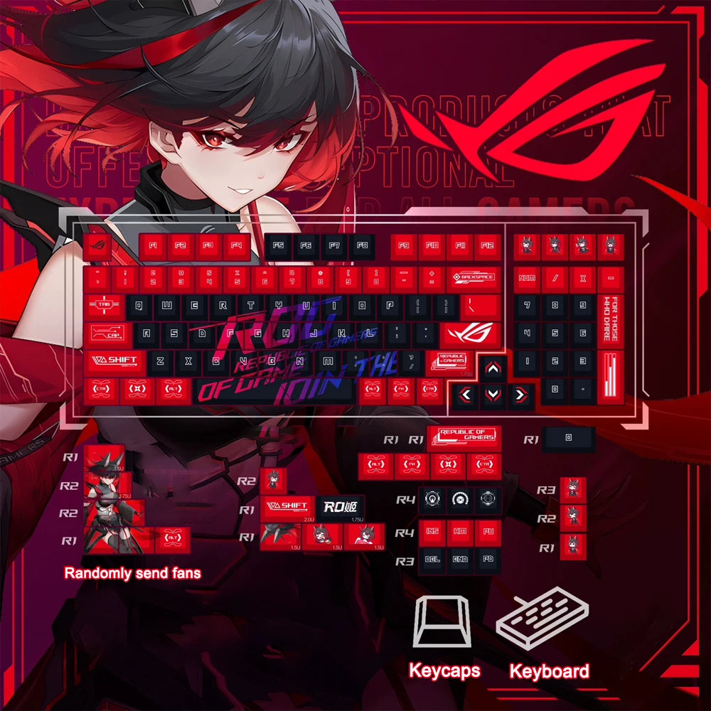Gamers Theme Keycap Custom DIY Cartoon PBT Keycaps Cherry Profile Five Side Thermal Sub Accessories Red Axis Mechanical Keyboard