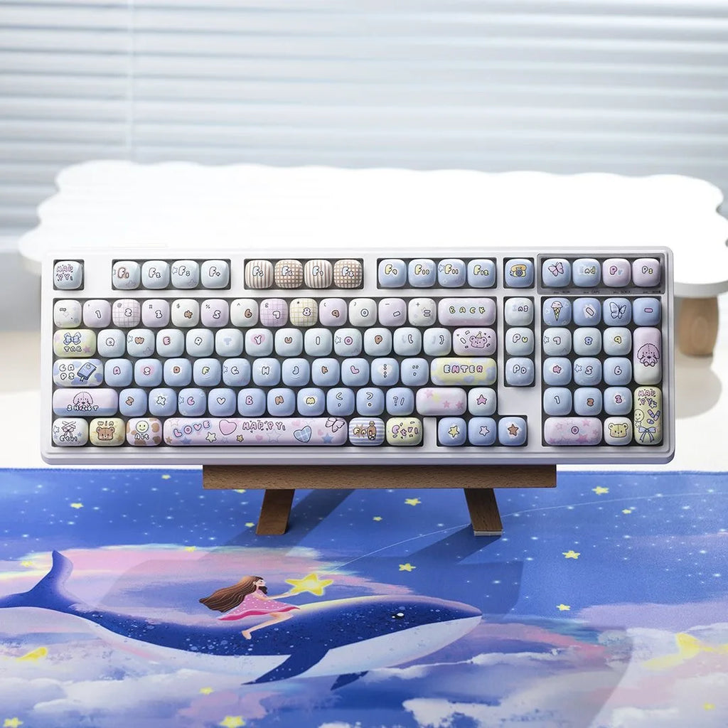 140 Keys Cute Keycaps Cat MOG Keycaps PBT Pink Keys Gift for Girl Cute New Square Thermal Sublimation Mechanical Keyboard 6.25U