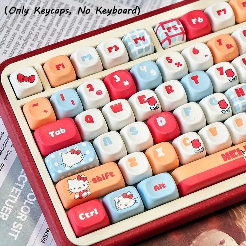 Hellokitty Kitty Cute Keycaps Set for Mechanical Keyboard 125 Keys PBT Material MOA Hight Keycaps Kawaii Cross Shaft Keycaps