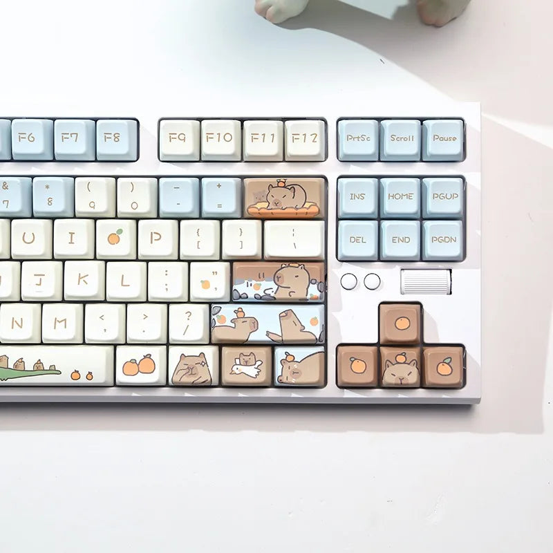 Capybara Keycap Set 135keys Cute PBT Dye-sublimation Cartoon Animal Keyboard Cap MDA Profile KeyCap for Mechanical Keyboard Gift