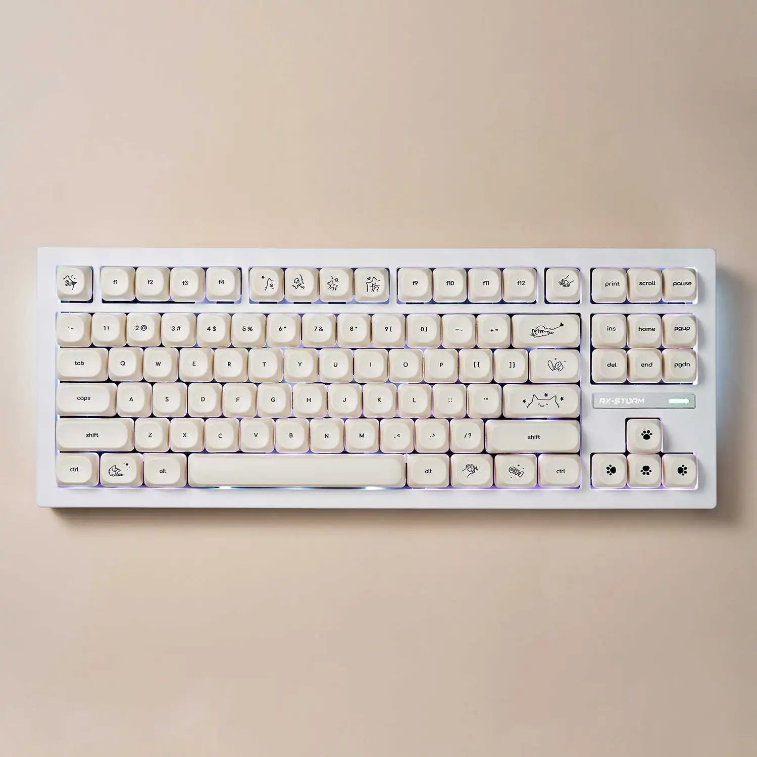 124 key Cute Cat Keycaps PBT Sublimation Moa Ball Cap White Minimalist Small Font Mechanical Keyboard Keycaps Korean English