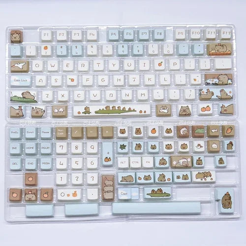 Capybara Keycap Set 135keys Cute PBT Dye-sublimation Cartoon Animal Keyboard Cap MDA Profile KeyCap for Mechanical Keyboard Gift