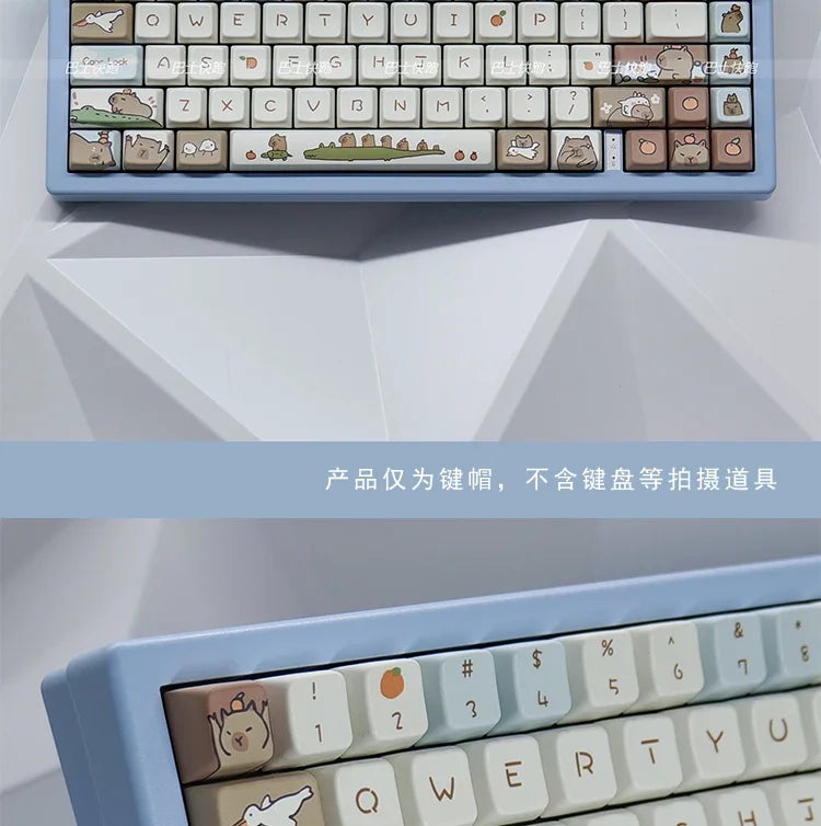 Capybara Keycap Set 135keys Cute PBT Dye-sublimation Cartoon Animal Keyboard Cap MDA Profile KeyCap for Mechanical Keyboard Gift