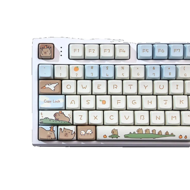 Capybara Keycap Set 135keys Cute PBT Dye-sublimation Cartoon Animal Keyboard Cap MDA Profile KeyCap for Mechanical Keyboard Gift