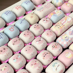 140 Keys Cute Keycaps Cat MOG Keycaps PBT Pink Keys Gift for Girl Cute New Square Thermal Sublimation Mechanical Keyboard 6.25U