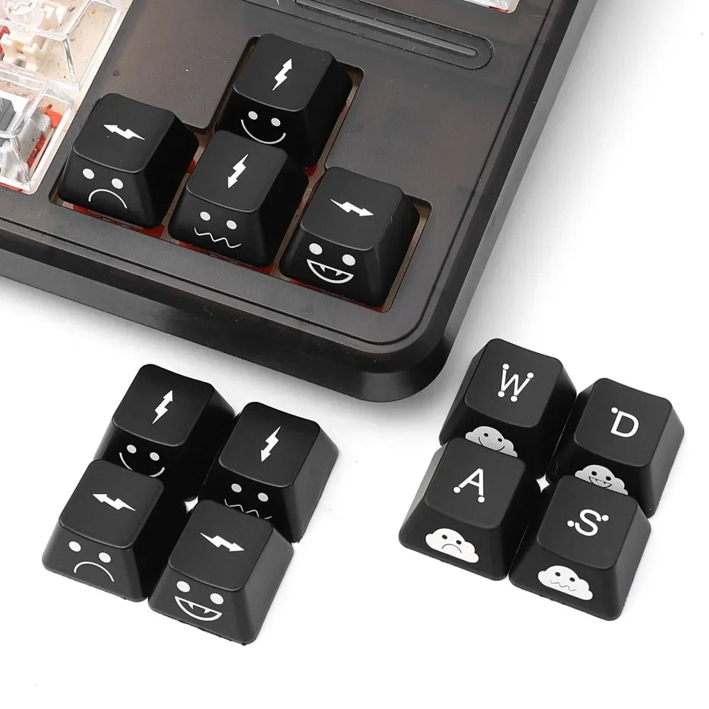 Backlight Keycaps Set Cute Emo WASD Arrow Direction Keys Black Broadside Lighting Key Cap for MX Switch for Mechanical Keyboard