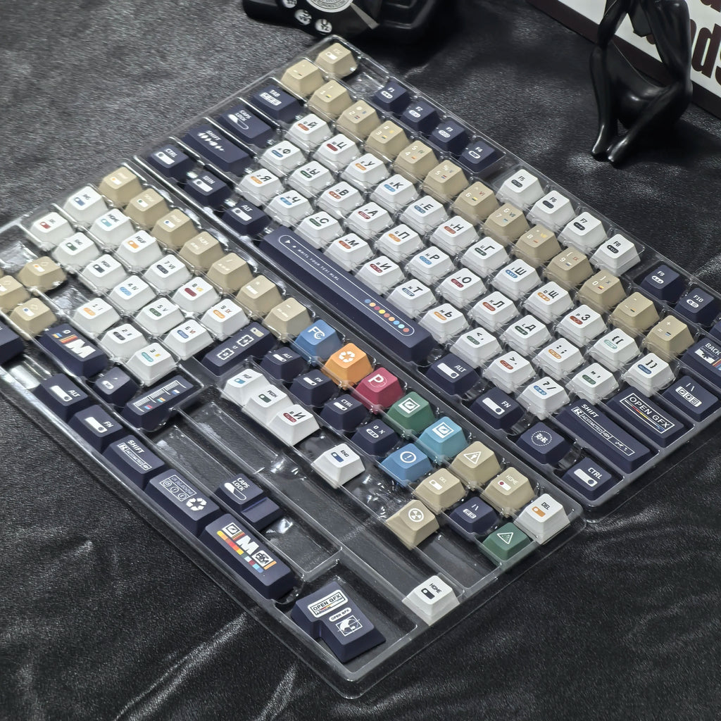 Korean Keycaps Maximalism Theme Keycap 135Keys Cherry Pbt Russian English Retro Keycap Black White Design  “L ”Shape Enter Key