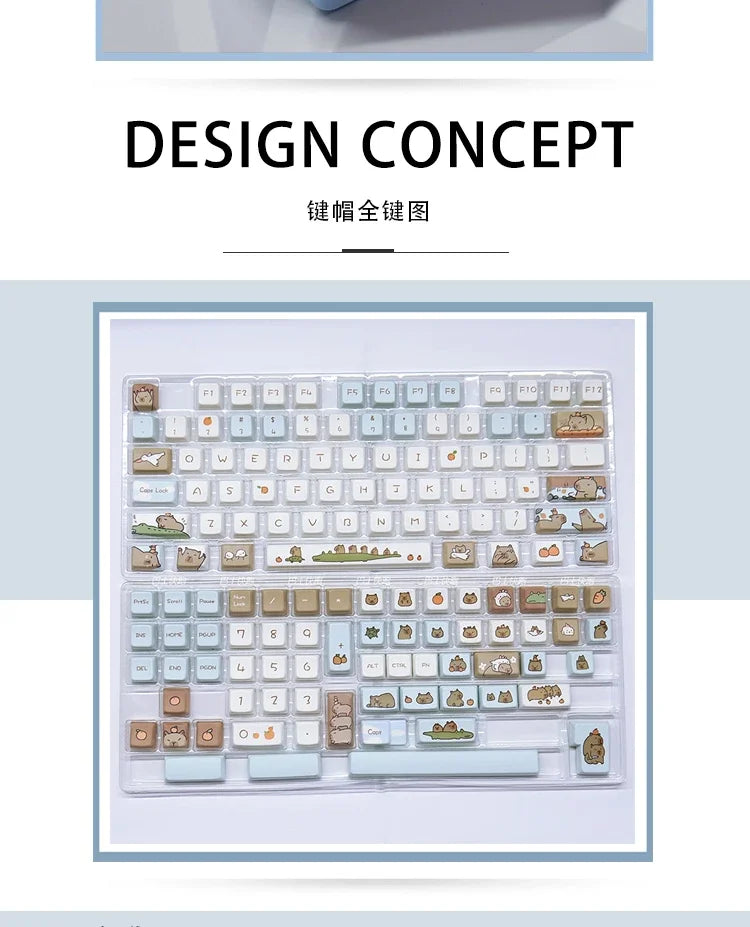 Capybara Keycap Set 135keys Cute PBT Dye-sublimation Cartoon Animal Keyboard Cap MDA Profile KeyCap for Mechanical Keyboard Gift