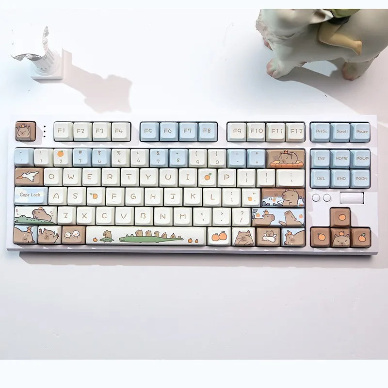 Capybara Keycap Set 135keys Cute PBT Dye-sublimation Cartoon Animal Keyboard Cap MDA Profile KeyCap for Mechanical Keyboard Gift